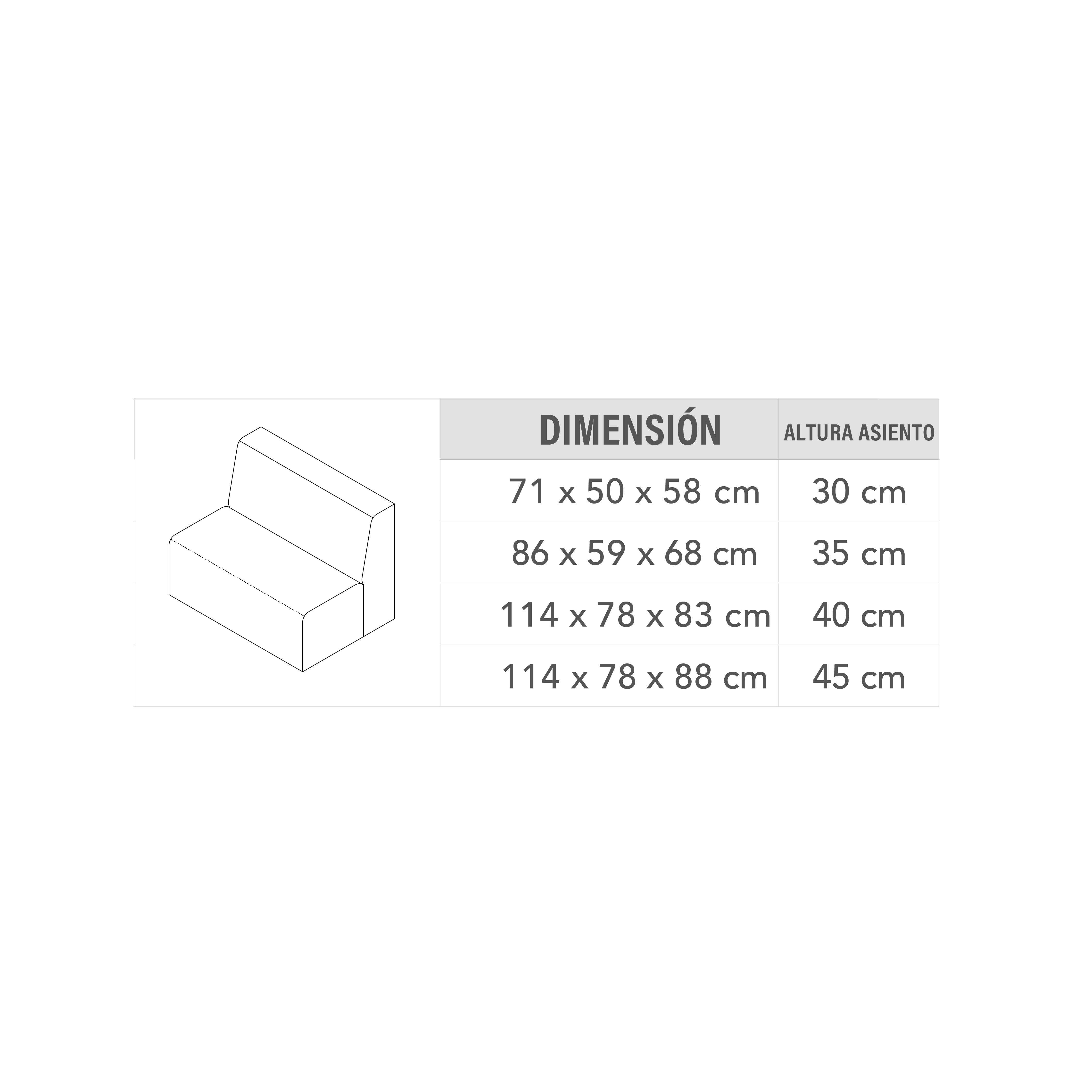 Listado sofá lineal doble 